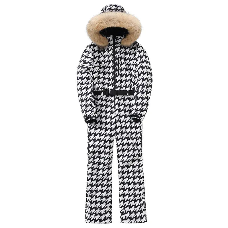 Unique Printed One-piece Ski Rompers Fur Hooded Snowsuits（复制） 