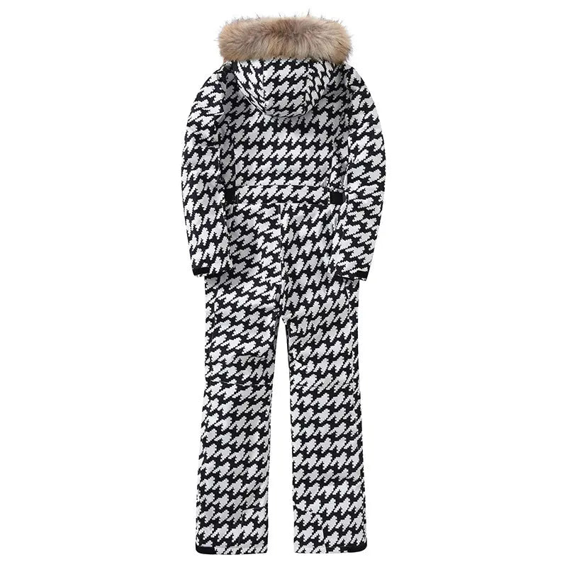 Unique Printed One-piece Ski Rompers Fur Hooded Snowsuits（复制） 