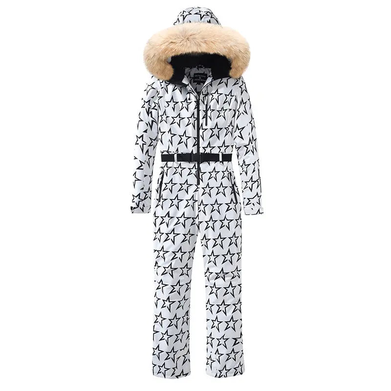 Unique Printed One-piece Ski Rompers Fur Hooded Snowsuits（复制） 