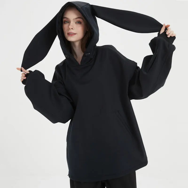 Unique Rabbit Fleece Hoodie for Snowboarding Skiing 