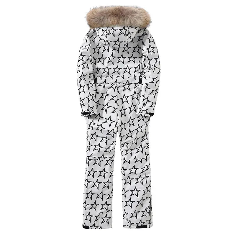 Unique Printed One-piece Ski Rompers Fur Hooded Snowsuits（复制） 