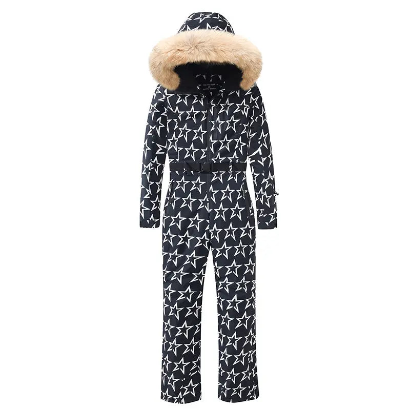 Unique Printed One-piece Ski Rompers Fur Hooded Snowsuits（复制） 