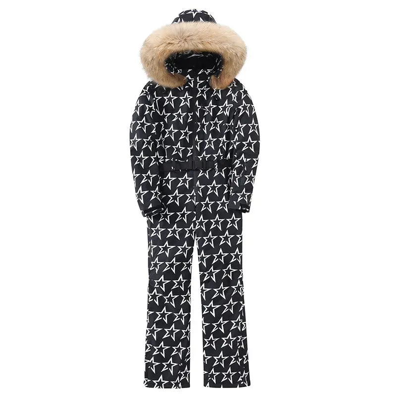 Unique Printed One-piece Ski Rompers Fur Hooded Snowsuits（复制） 