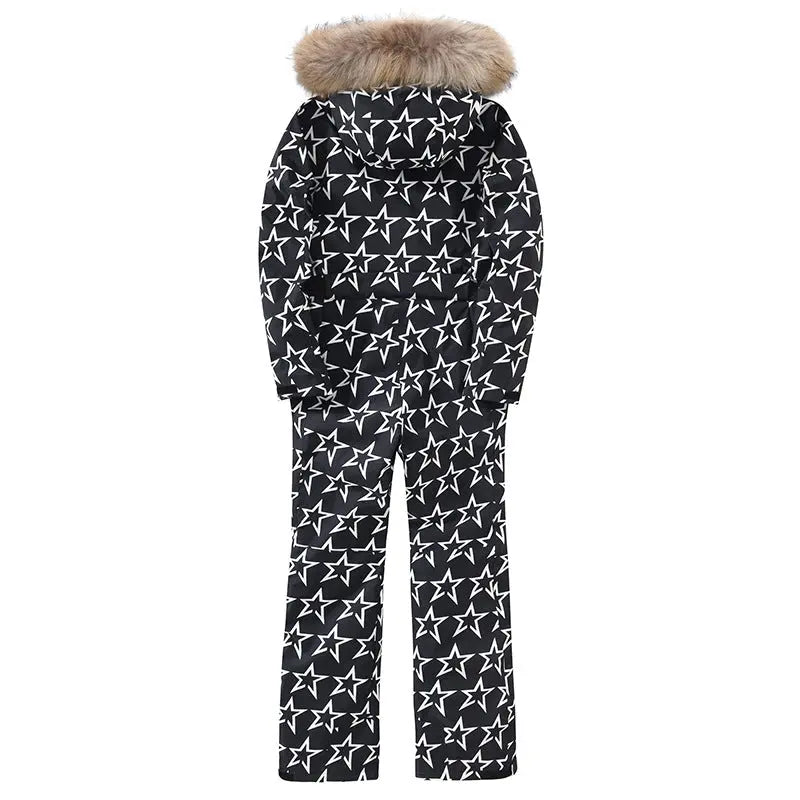 Unique Printed One-piece Ski Rompers Fur Hooded Snowsuits（复制） 