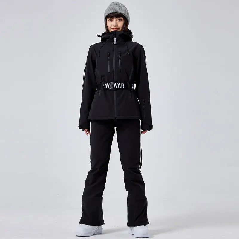 2 Pieces Women Snow Jackets with Matched Bibs Pants HOTIANSNOW