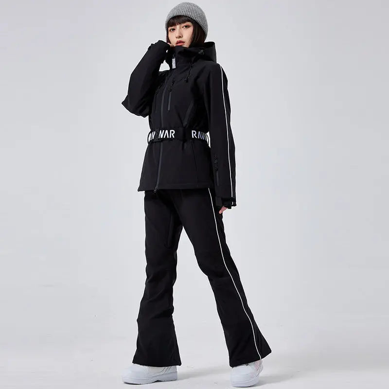 2 Pieces Women Snow Jackets with Matched Bibs Pants HOTIANSNOW