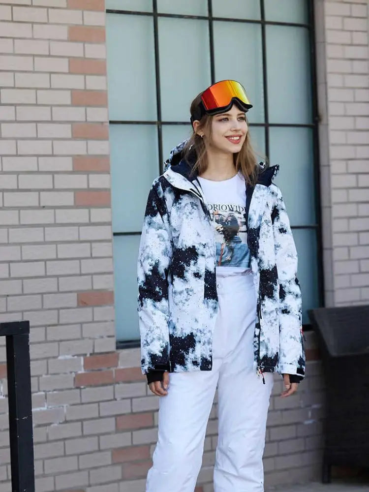 Women Printed Ski Jackets Fashion Snowboarding Coat Streetwear 