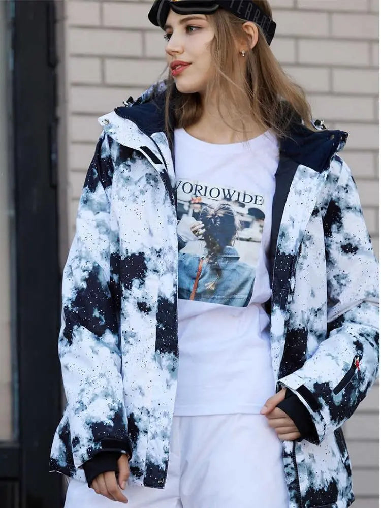 Women Printed Ski Jackets Fashion Snowboarding Coat Streetwear 