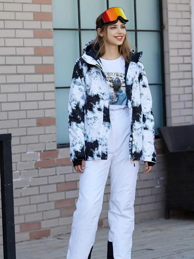 Women Printed Ski Jackets Fashion Snowboarding Coat Streetwear 