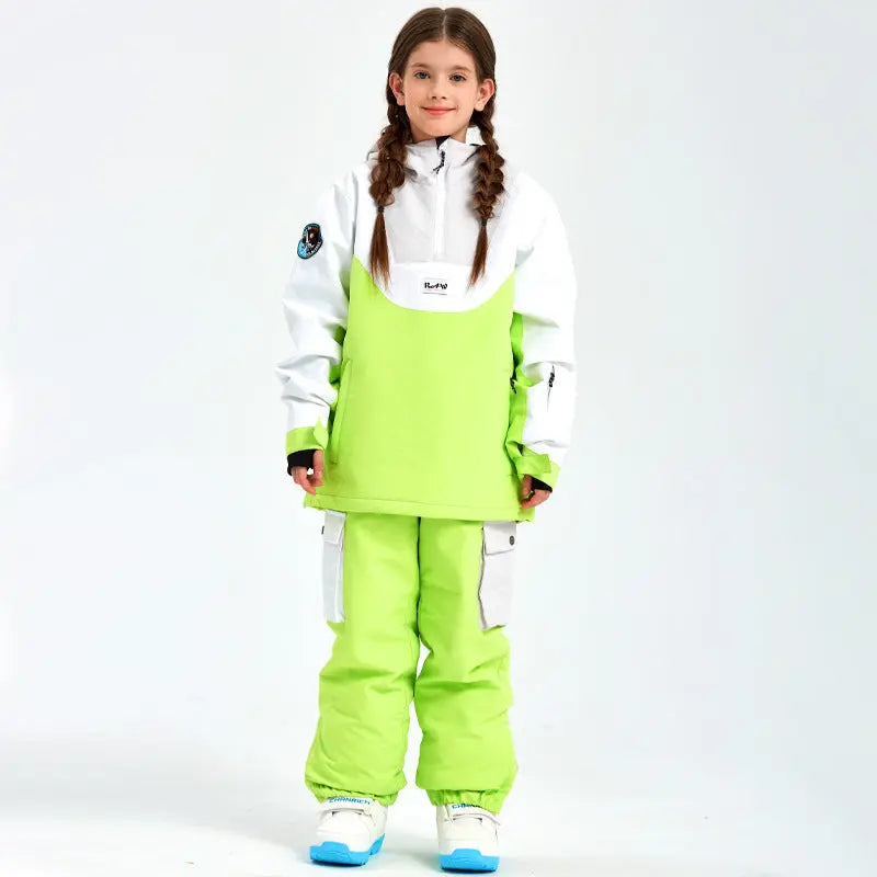 Children Anorak Snow Jacket & Pants Set Loose Fit Outwear HOTIANSNOW