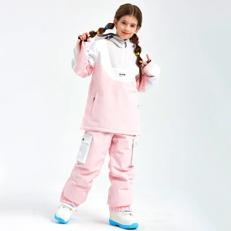 Children Anorak Snow Jacket & Pants Set Loose Fit Outwear HOTIANSNOW