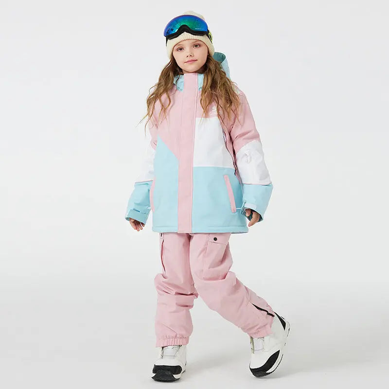 Children Insulated Colorblock Snow Jacket & Matched Pants HOTIANSNOW