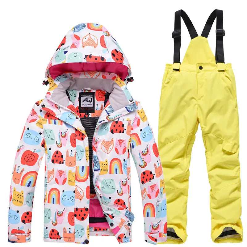 Children Printed Insulated Skiing Jackets & Trousers Suits HOTIANSNOW