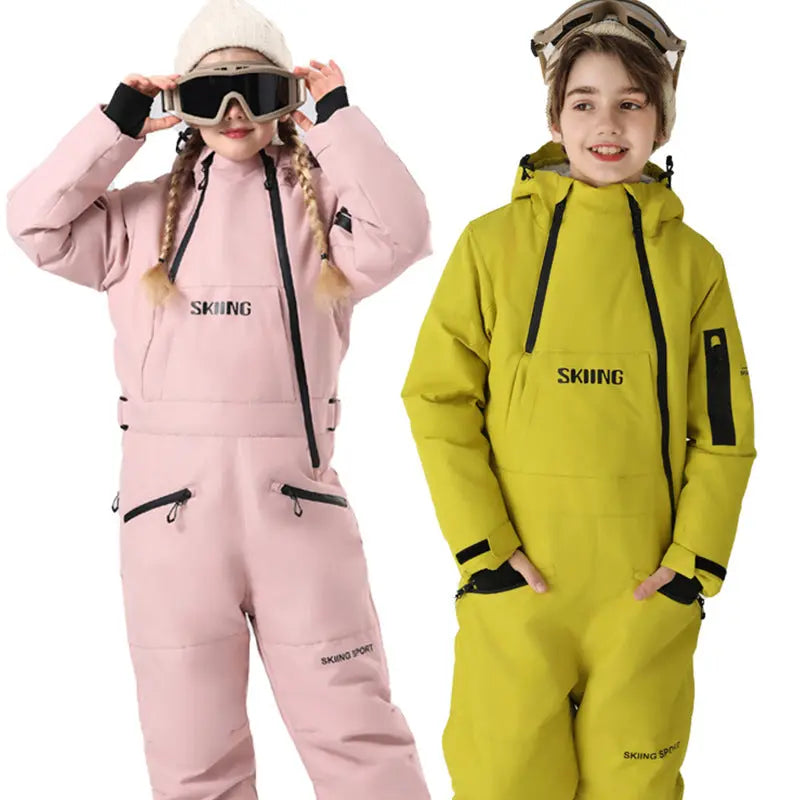 Children Thick Snow Jumpsuits Bright Color One-piece Snowsuits HOTIANSNOW