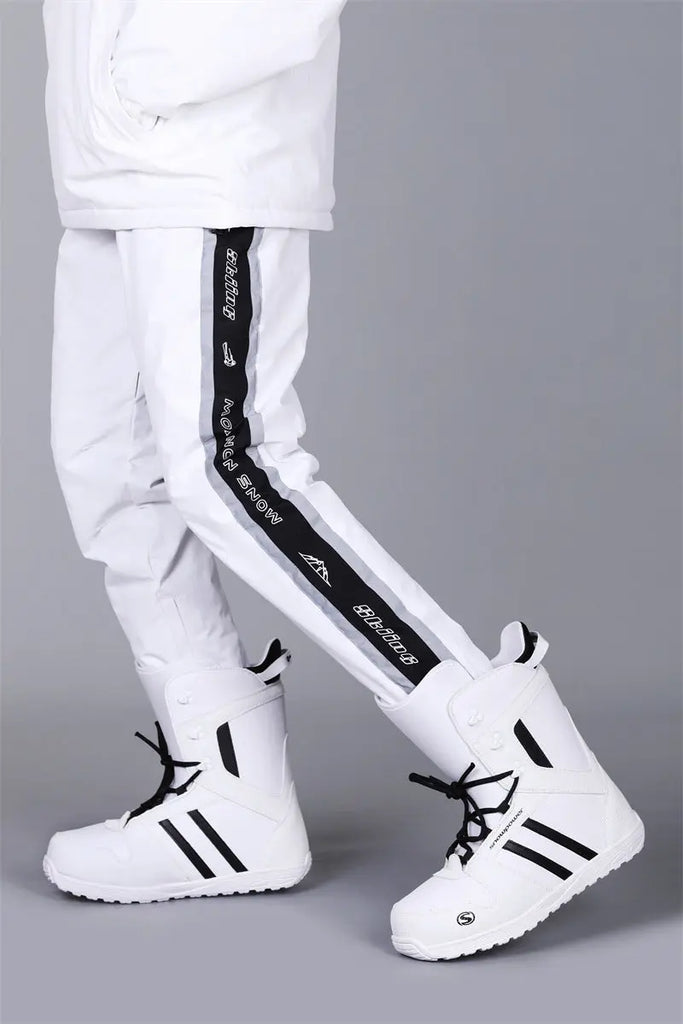 Classical Black & White Snow Pants Reflective Warm Winter Trousers HOTIANSNOW