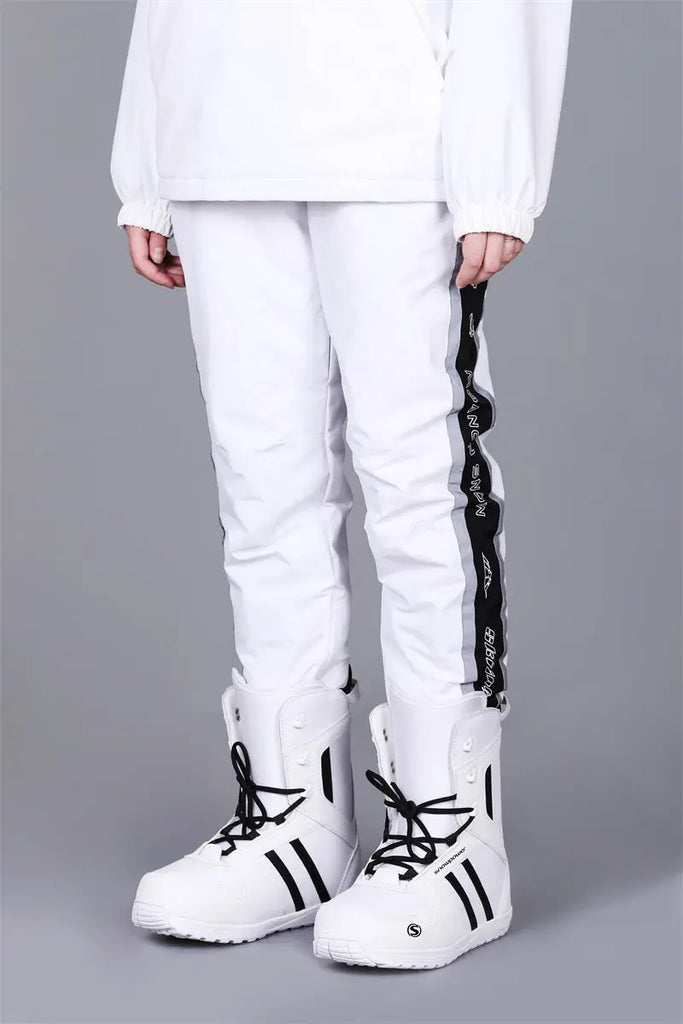 Classical Black & White Snow Pants Reflective Warm Winter Trousers HOTIANSNOW