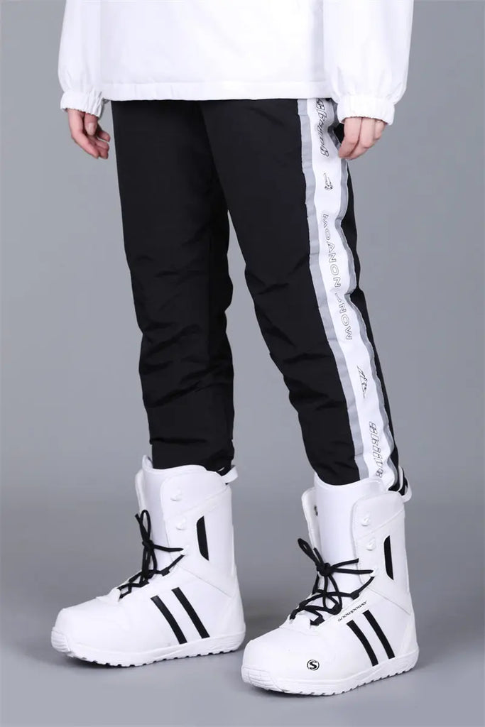 Classical Black & White Snow Pants Reflective Warm Winter Trousers HOTIANSNOW