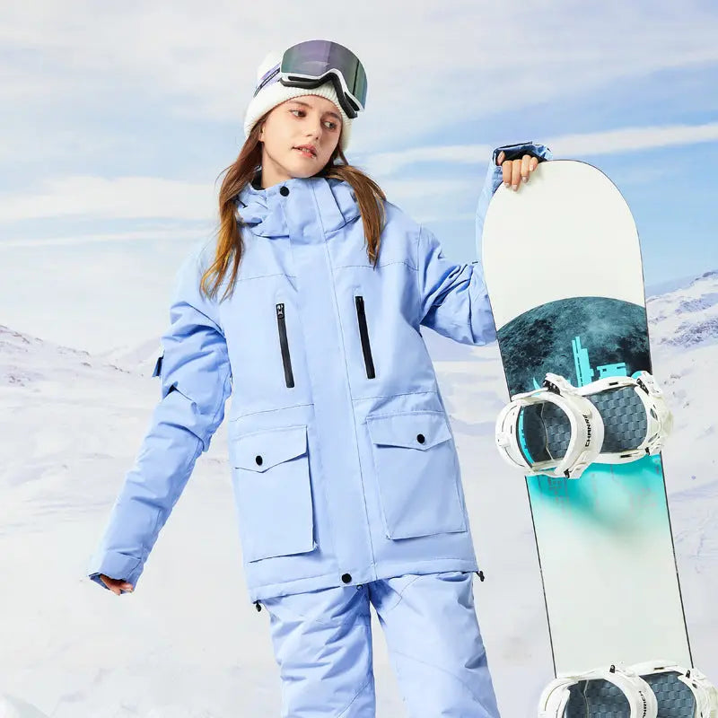 Classical Cargo Snowboarding Jacket Women Solid Color Ski Coat 