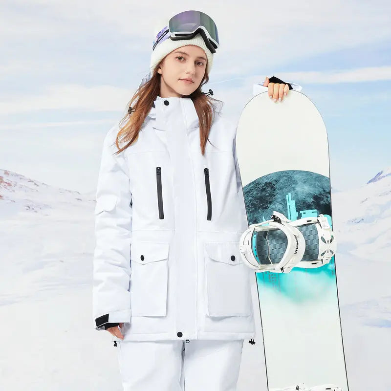 Classical Cargo Snowboarding Jacket Women Solid Color Ski Coat 