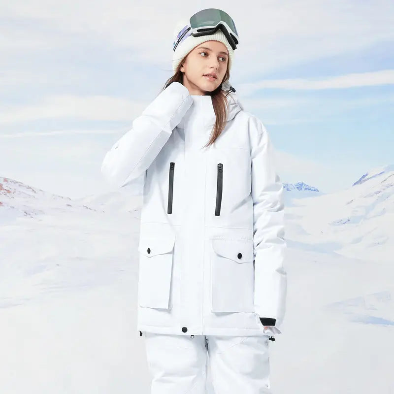 Classical Cargo Snowboarding Jacket Women Solid Color Ski Coat 