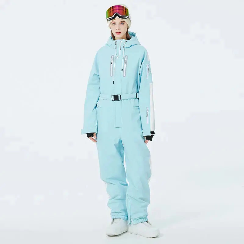 Couple Colorblock Ski Snowboarding Jumpsuits One Piece Snow Suits 