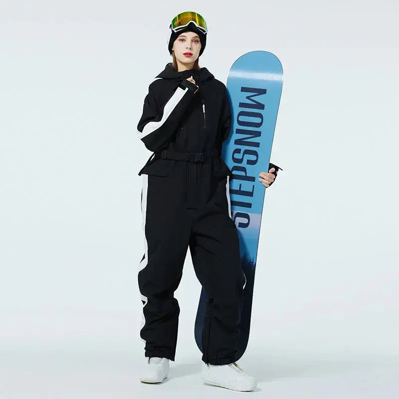 Couple Colorblock Ski Snowboarding Jumpsuits One Piece Snow Suits 