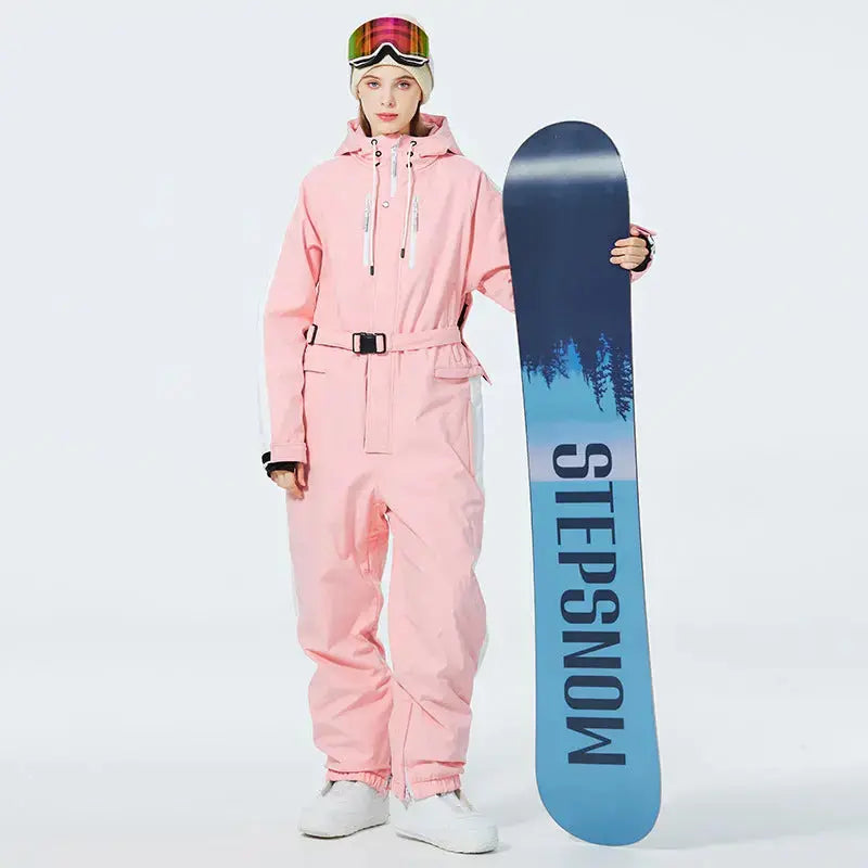 Couple Colorblock Ski Snowboarding Jumpsuits One Piece Snow Suits 