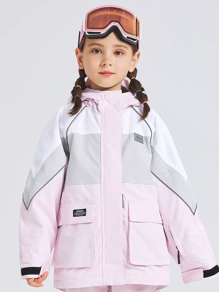 Cute Colorblock Ski Snow Jackets for Kids Windproof Snow Overalls HOTIANSNOW