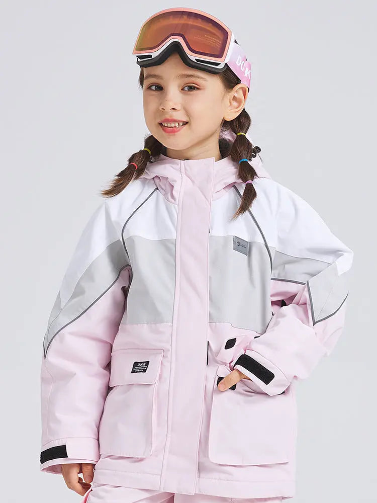 Cute Colorblock Ski Snow Jackets for Kids Windproof Snow Overalls HOTIANSNOW