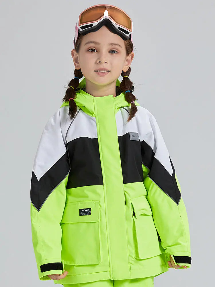 Cute Colorblock Ski Snow Jackets for Kids Windproof Snow Overalls HOTIANSNOW