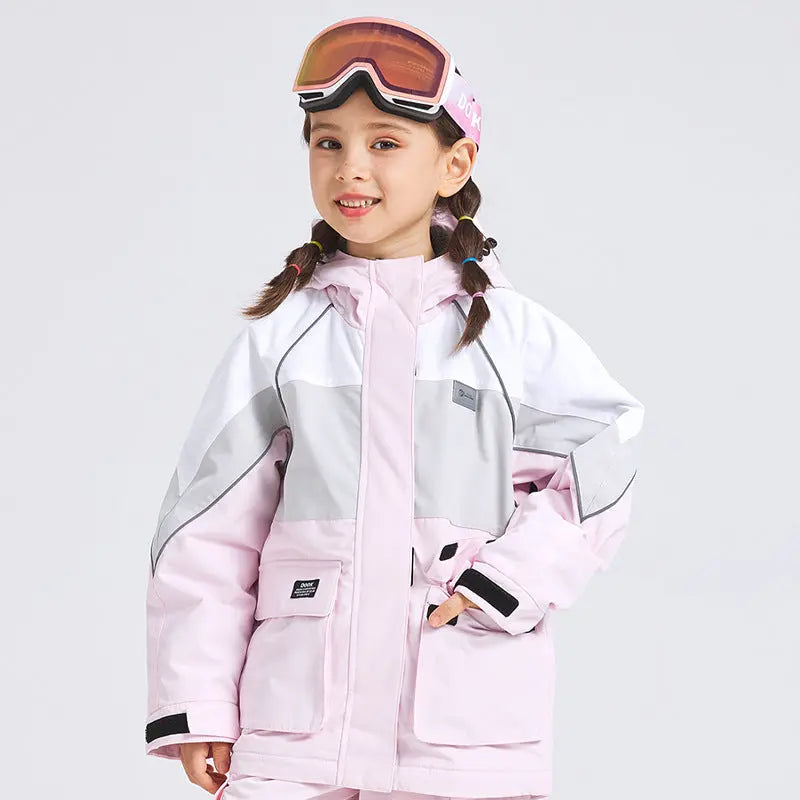 Cute Colorblock Ski Snow Jackets for Kids Windproof Snow Overalls HOTIANSNOW