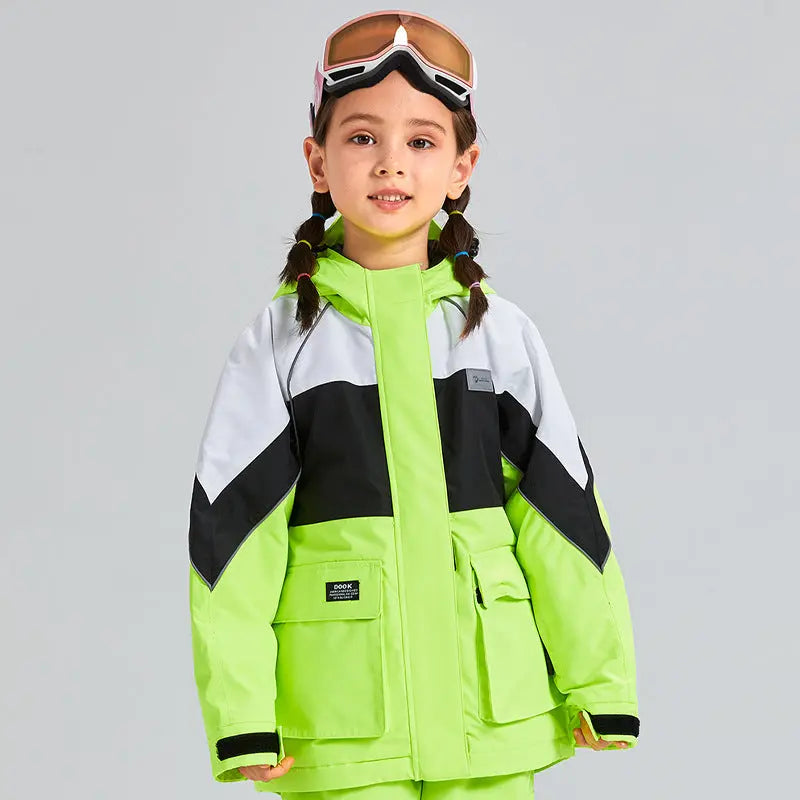 Cute Colorblock Ski Snow Jackets for Kids Windproof Snow Overalls HOTIANSNOW