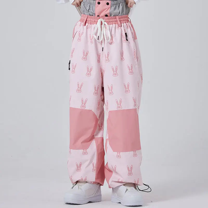 Cute Printed Snow Trousers Loose Fit Sports Pants HOTIANSNOW