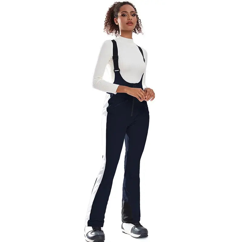 Elegant Winter Snow Bibs Pants Women High Waist Ski Overalls 