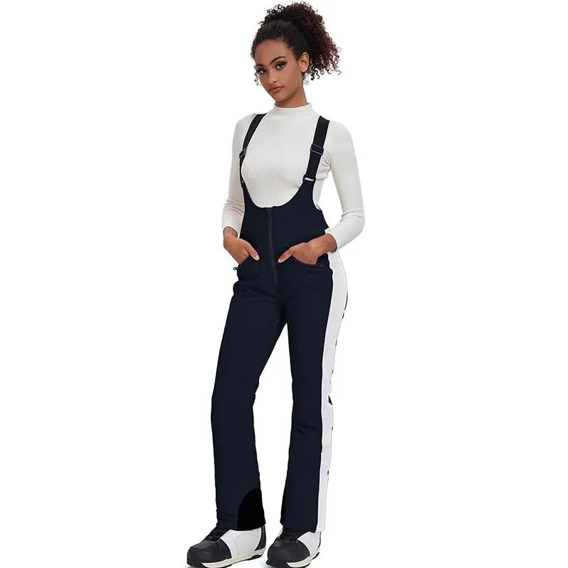 Elegant Winter Snow Bibs Pants Women High Waist Ski Overalls 