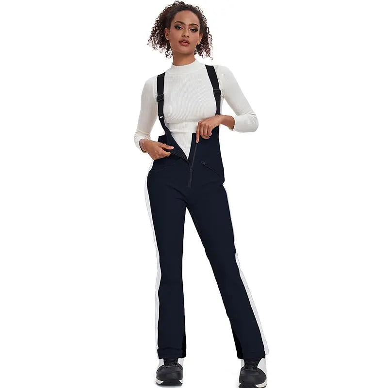 Elegant Winter Snow Bibs Pants Women High Waist Ski Overalls 