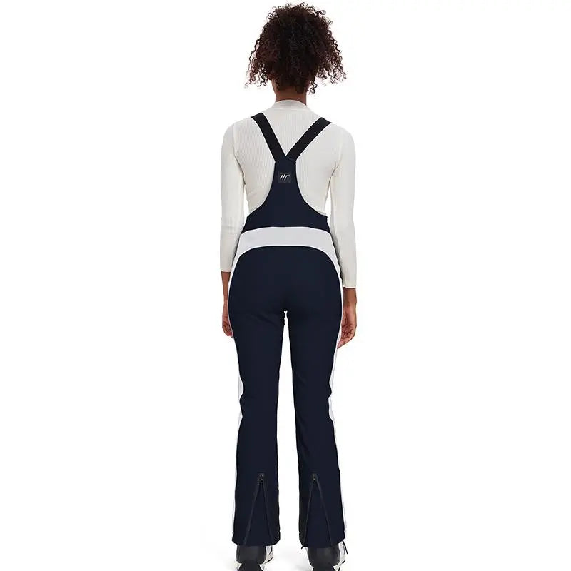 Elegant Winter Snow Bibs Pants Women High Waist Ski Overalls 