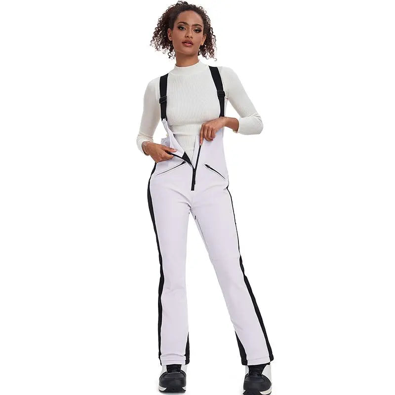 Elegant Winter Snow Bibs Pants Women High Waist Ski Overalls 