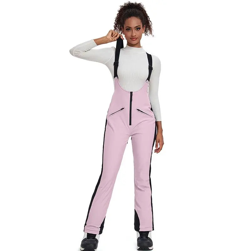 Elegant Winter Snow Bibs Pants Women High Waist Ski Overalls 