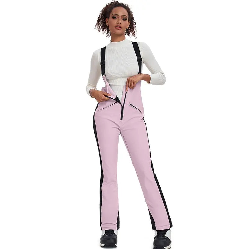 Elegant Winter Snow Bibs Pants Women High Waist Ski Overalls 