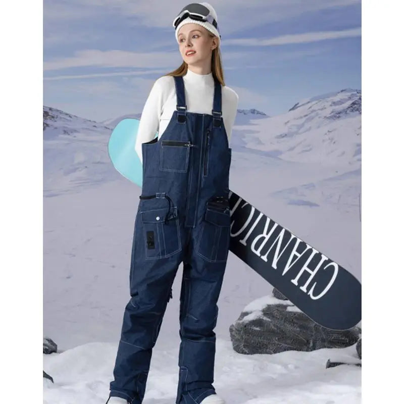 Fashion Denim Snow Bibs Pants Women Outdoor Snowsports Pants HOTIANSNOW