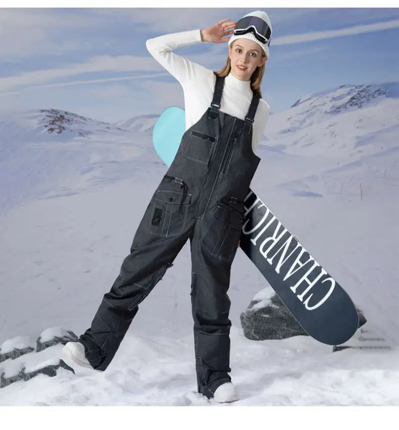 Fashion Denim Snow Bibs Pants Women Outdoor Snowsports Pants HOTIANSNOW