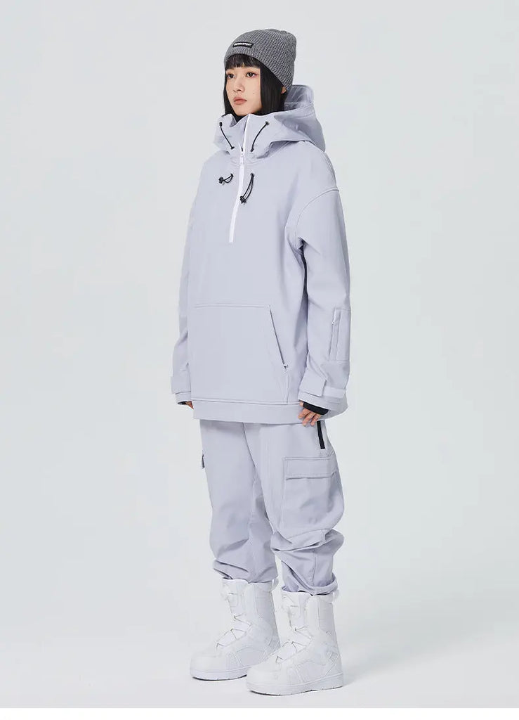 Female 2 Pieces Ski Suits Hoodie Jacket & Loose Fit Pants HOTIANSNOW