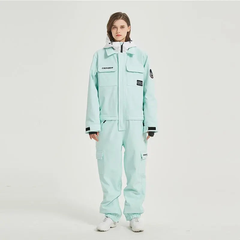 Female Cargo Snowsuit Overalls One Piece Snow Jumpsuit HOTIANSNOW