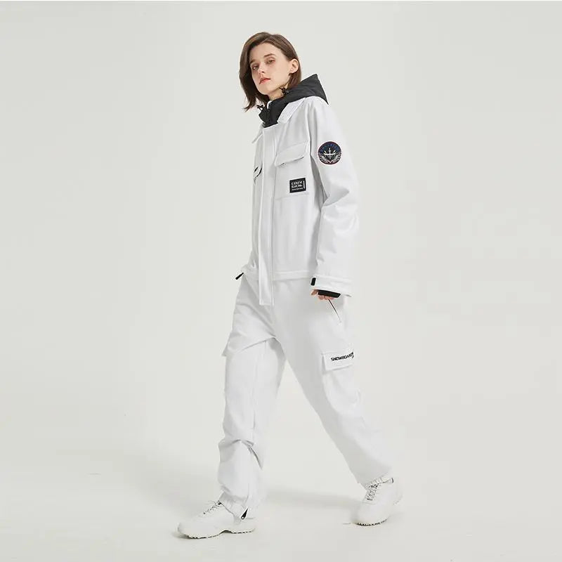 Female Cargo Snowsuit Overalls One Piece Snow Jumpsuit HOTIANSNOW