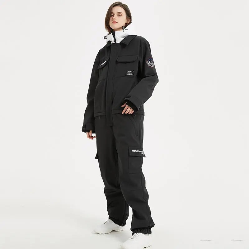 Female Cargo Snowsuit Overalls One Piece Snow Jumpsuit HOTIANSNOW