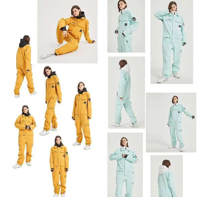 Female Cargo Snowsuit Overalls One Piece Snow Jumpsuit HOTIANSNOW