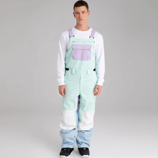 HOTIAN Men Color Block Ski Overall Bib Pants With Adjustable Strap HOTIAN