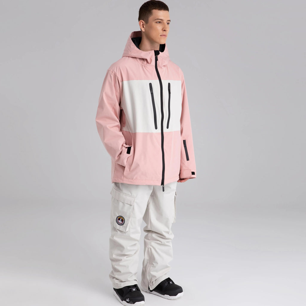 HOTIAN Men Colorblock Zip Windbreaker Hooded Ski Shell Jacket HOTIAN