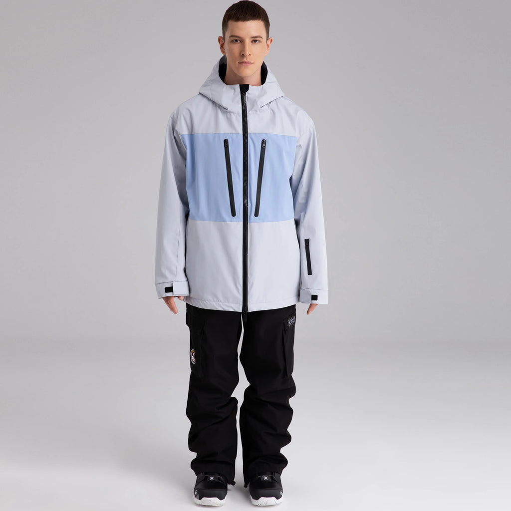 HOTIAN Men Colorblock Zip Windbreaker Hooded Ski Shell Jacket HOTIAN